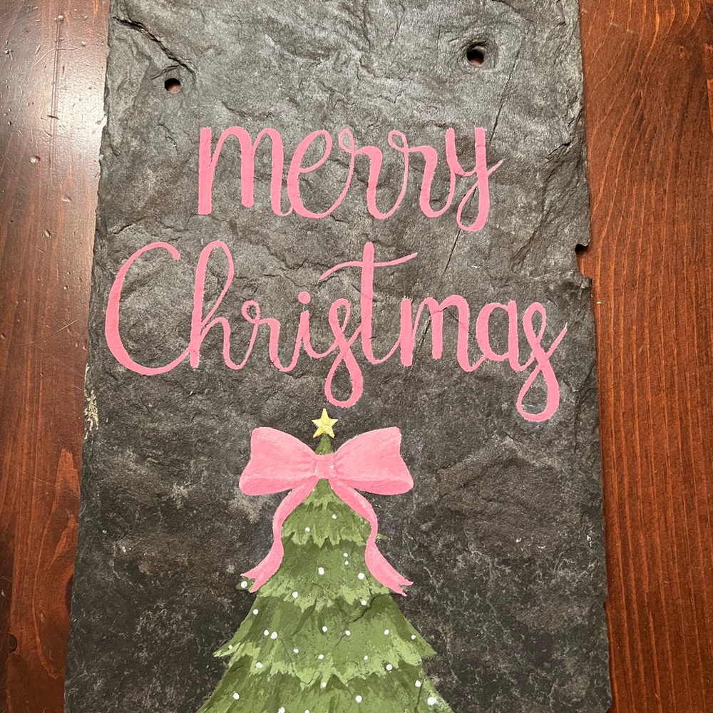 Pink and Green Christmas Slate Sign Merry Christmas